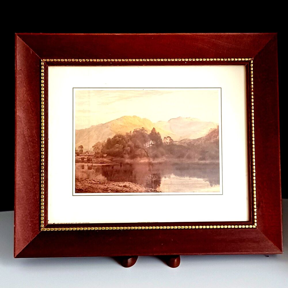 Art Landscape Lithograph Mountain Reflections Gallery Wall Vintage 12.5" x 10.5